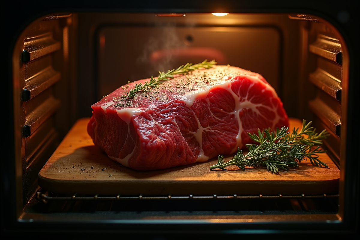 Boeuf cru assaisonné dans un four traditionnel chaud