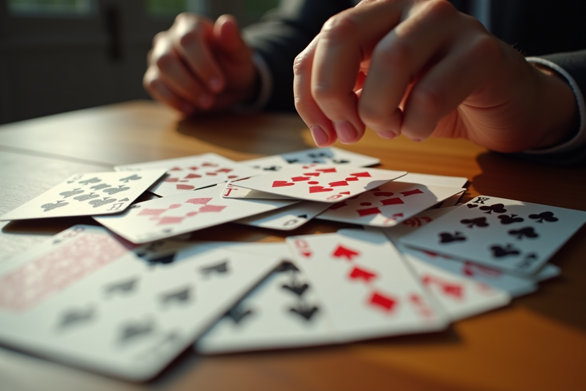 Cartes de SkipBo désordonnées sur la table en bois