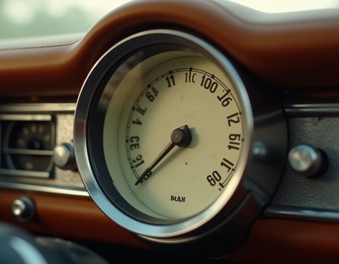 Gros plan d'un compteur de vitesse analogique affichant les miles par heure et les kilomètres par heure