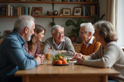 Famille multigenerational autour d'une table à manger chaleureuse