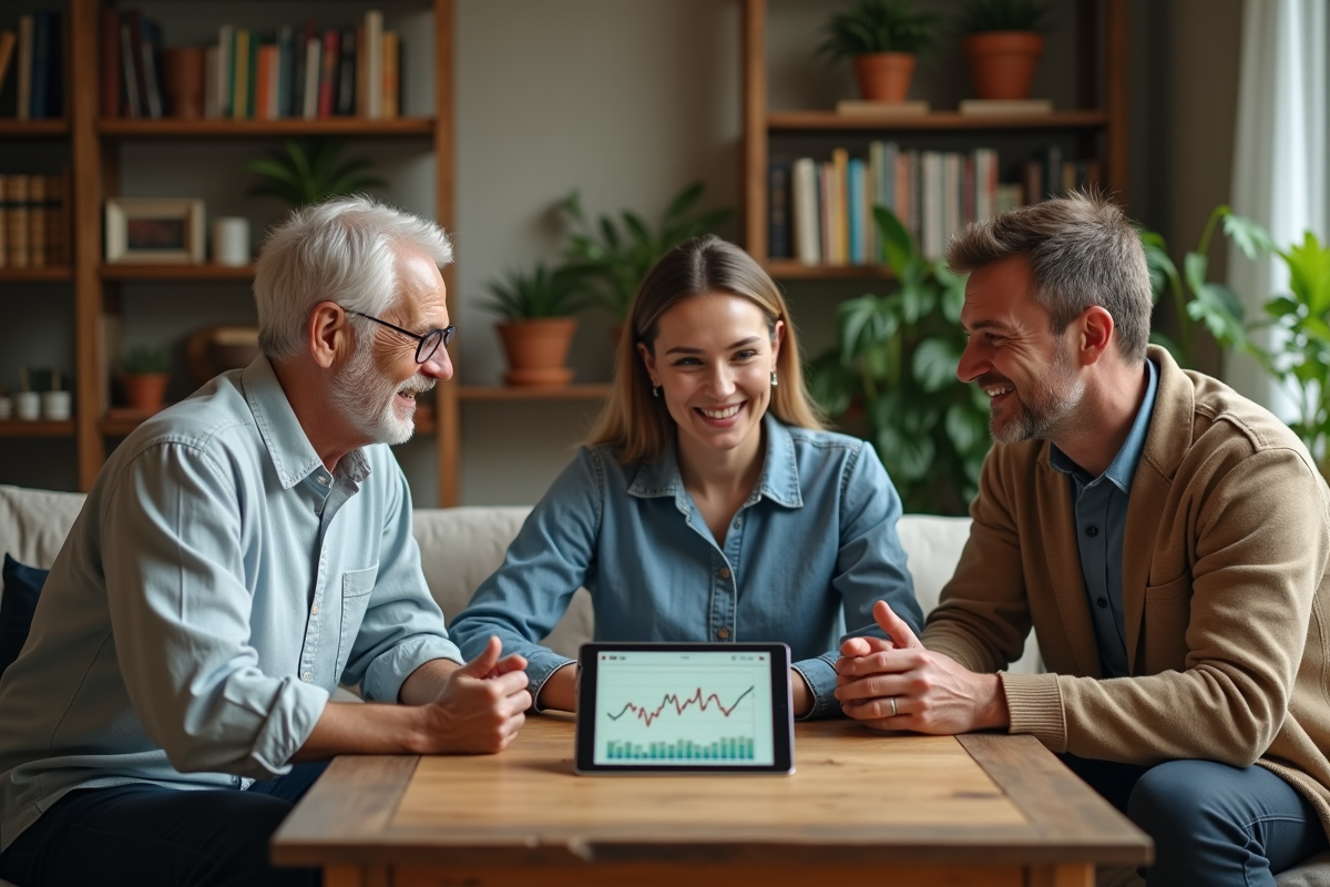 Groupe de trois personnes discutant autour d