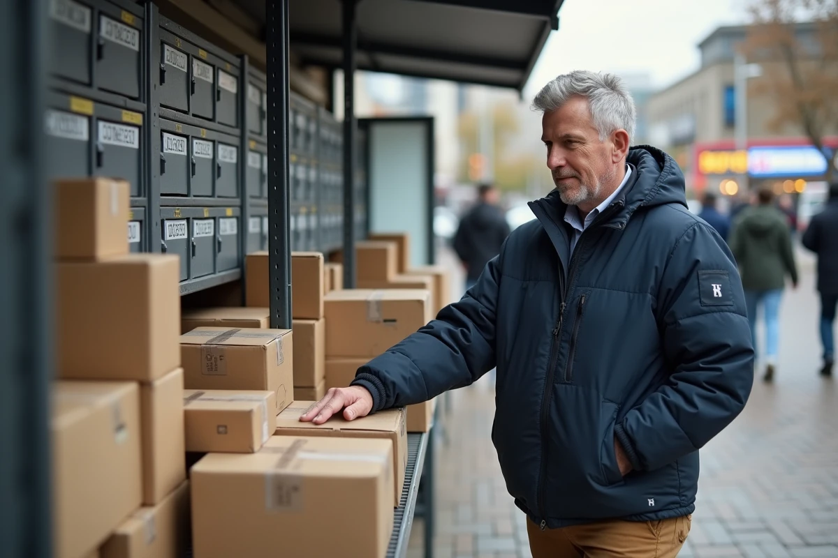 Homme triant des colis dans un centre d