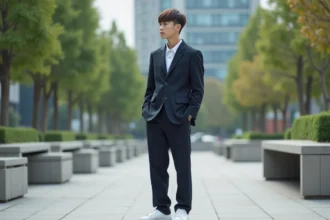 Jeune adulte en costume décontracté dans la ville