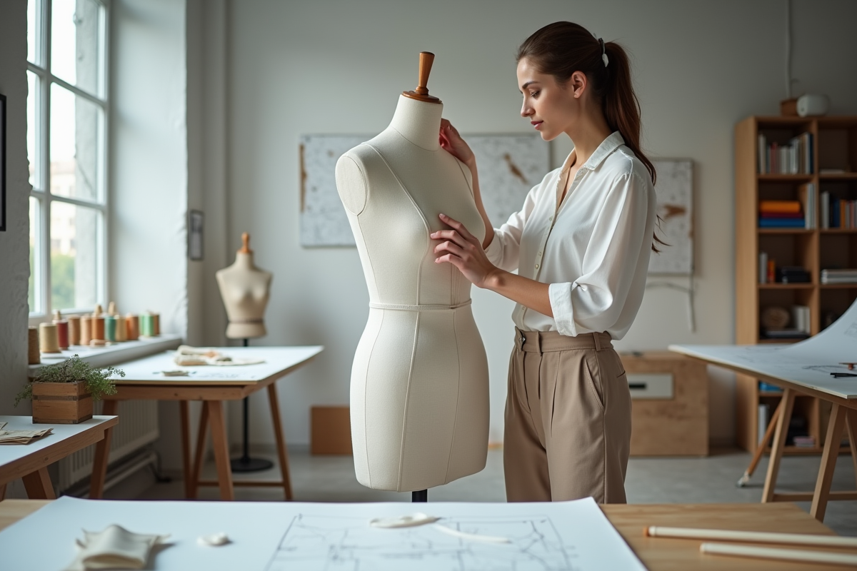 Jeune femme créatrice de mode dans son studio moderne