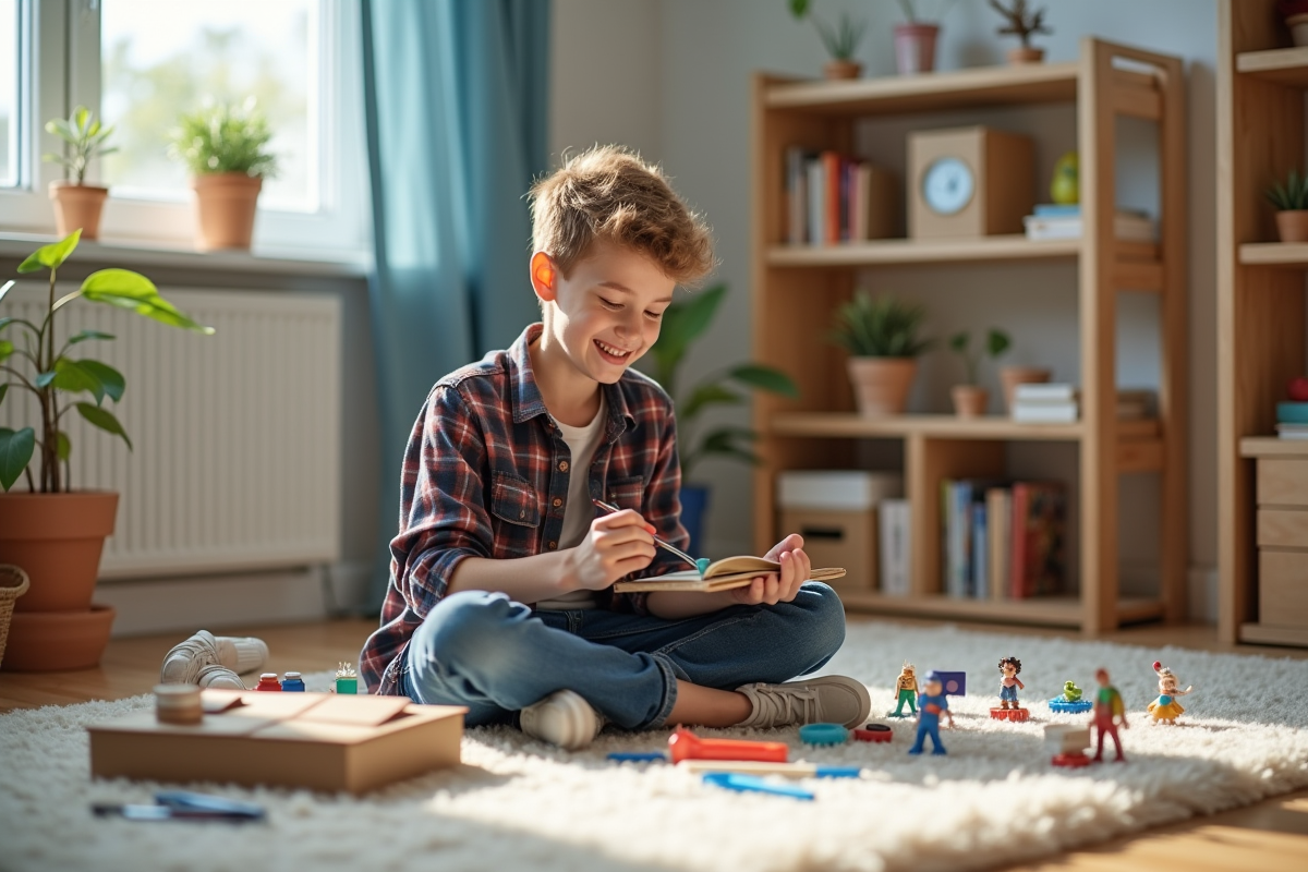 Jeune garçon peint des figurines pour book nook