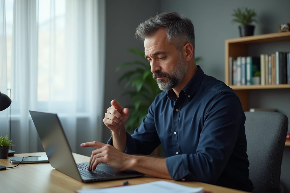 Homme consultant le site Free Mobile sur son ordinateur portable pour résilier son forfait sans courrier